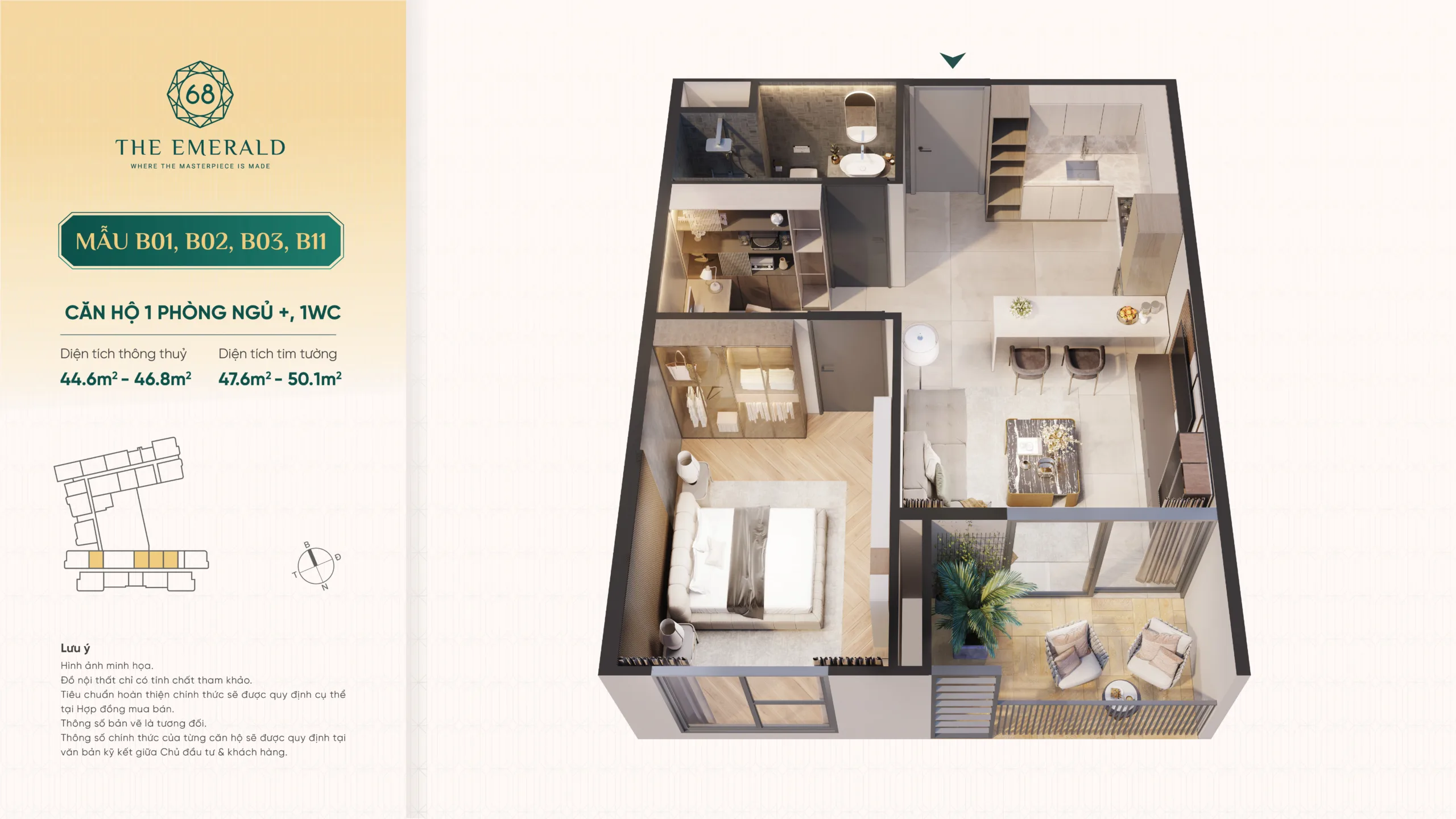 Căn hộ 1PN+ 50.1m2