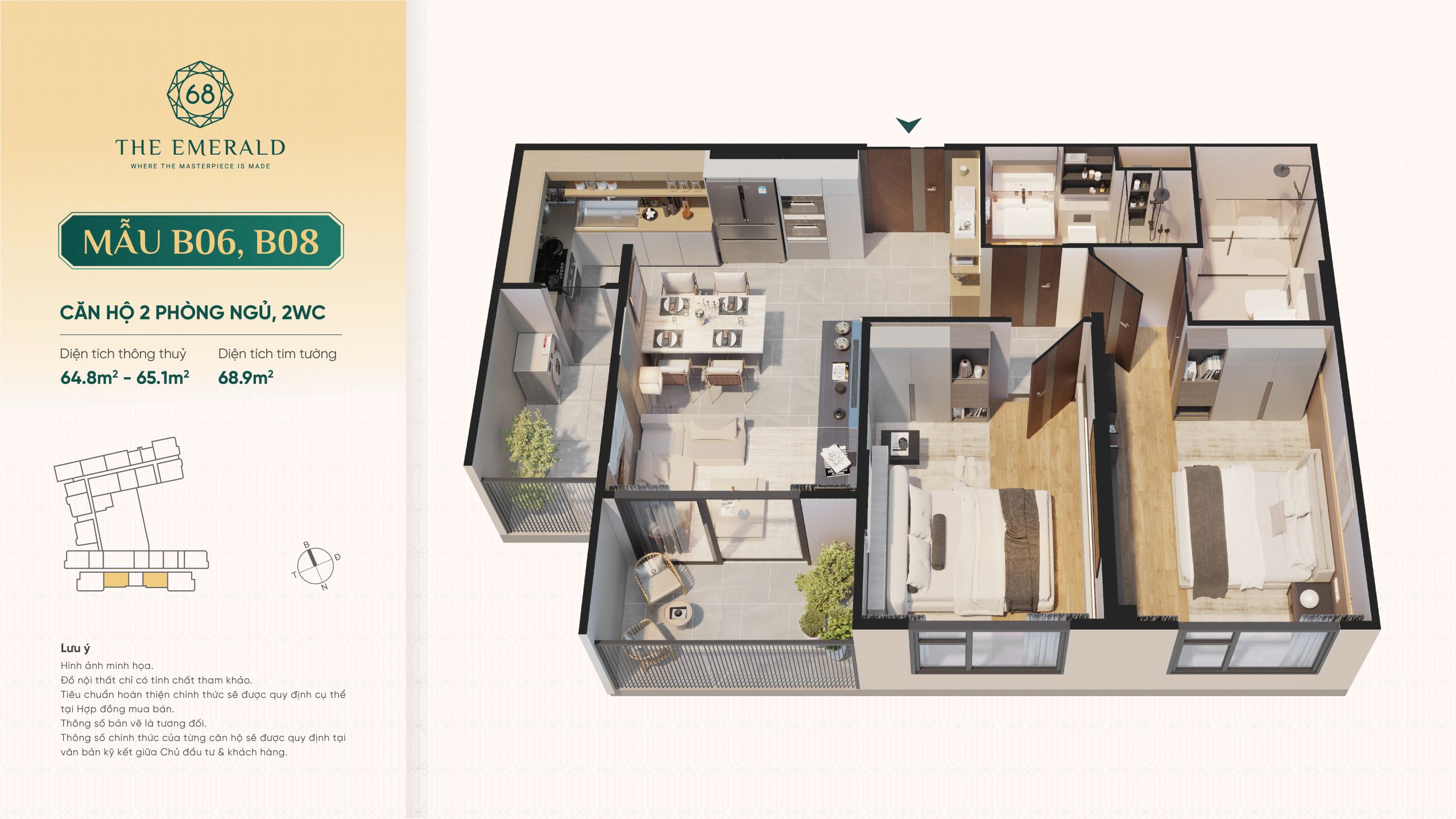 Căn hộ 2PN 2WC 68.9m2