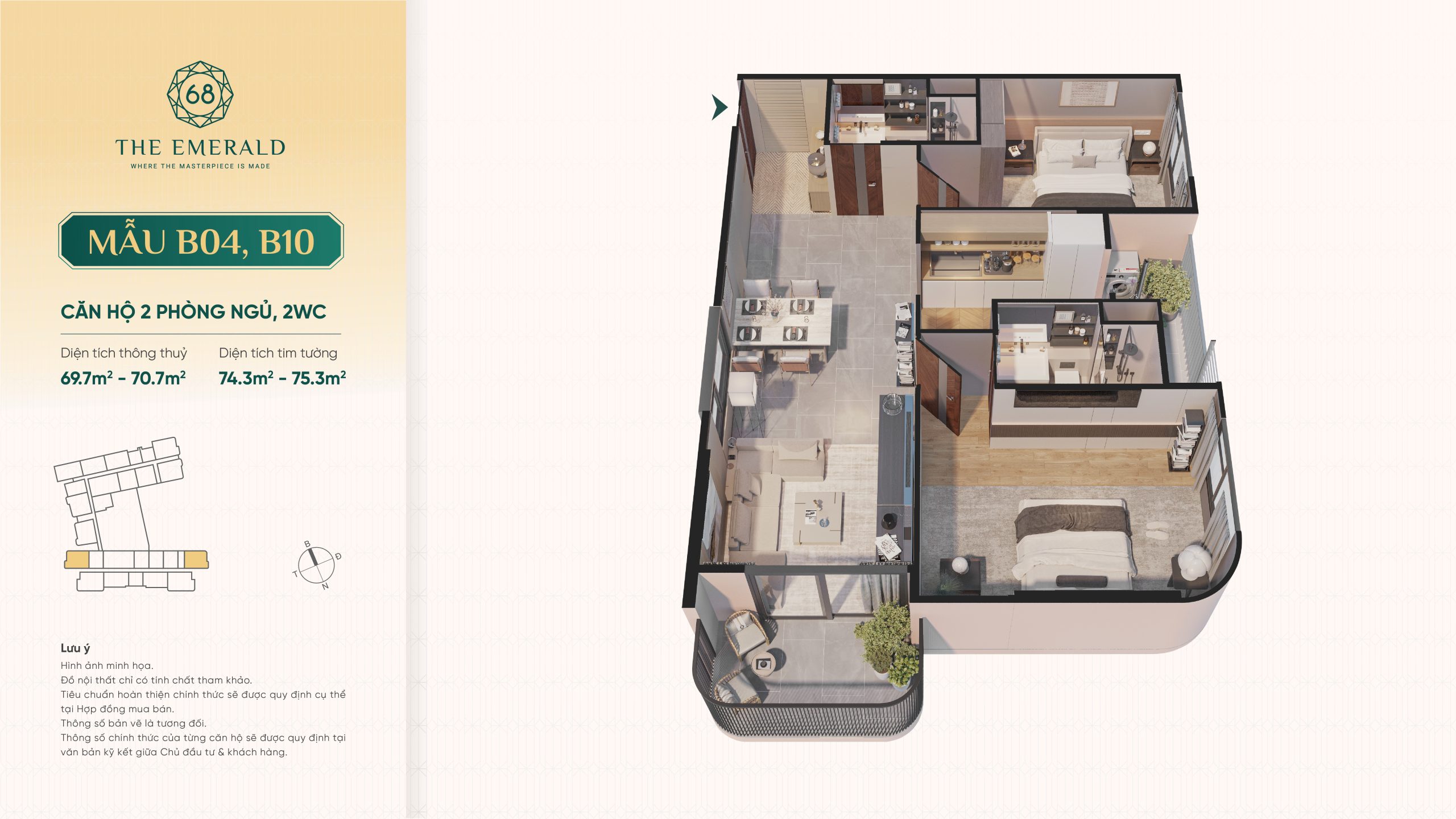 Căn hộ 2PN GÓC 75.3m2