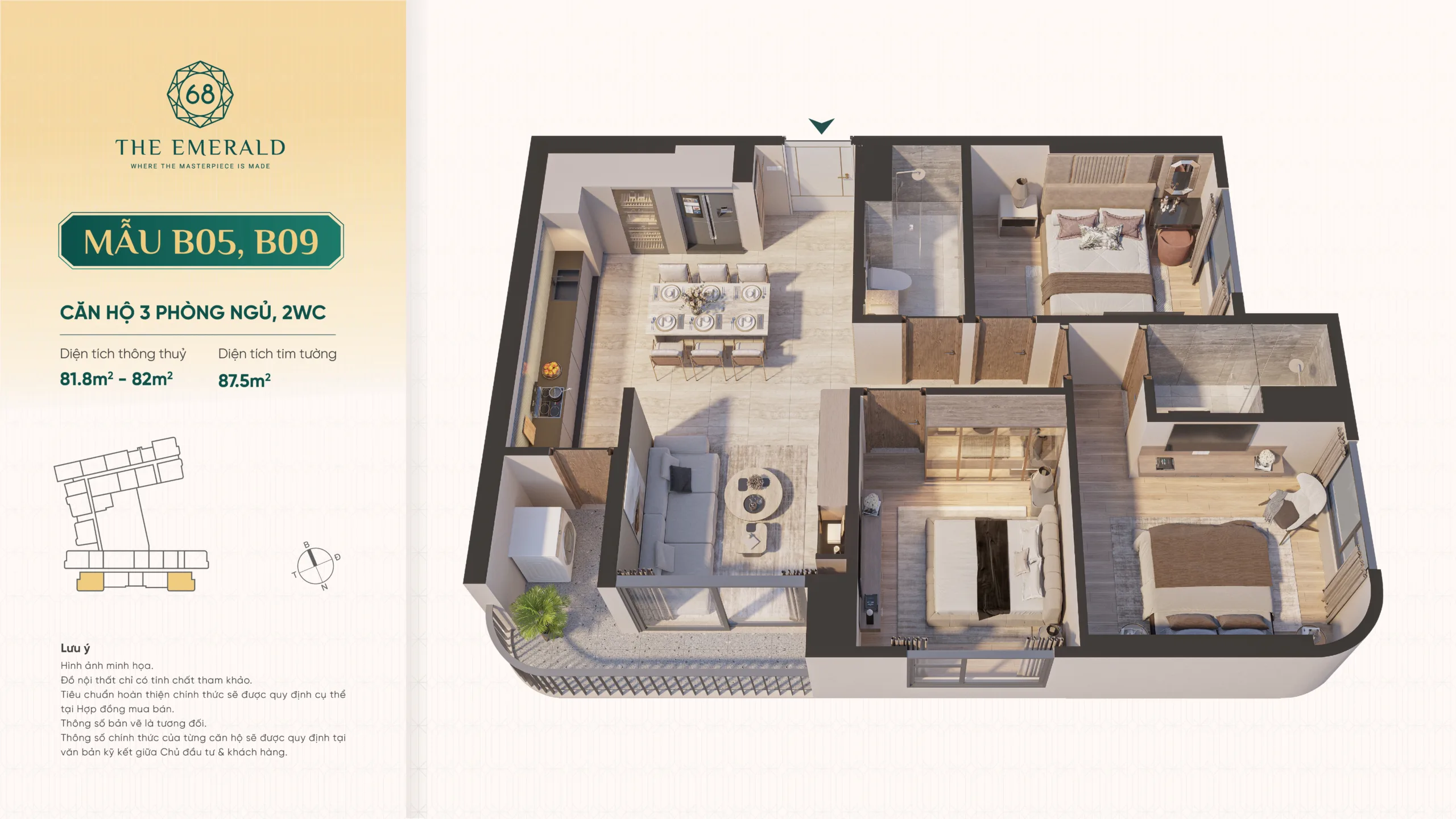 Căn hộ 3PN GÓC 87.5m2